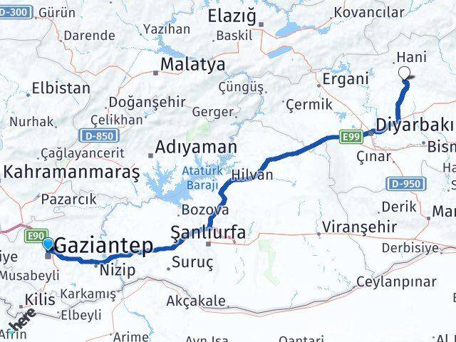 Gaziantep Kocaköy Diyarbakır Arası Kaç Km - Yol Haritası