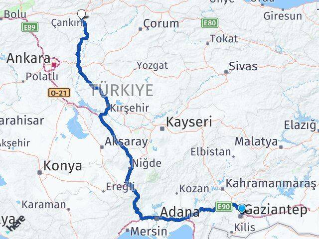 Gaziantep Korgun Çankırı Arası Kaç Km - Yol Haritası