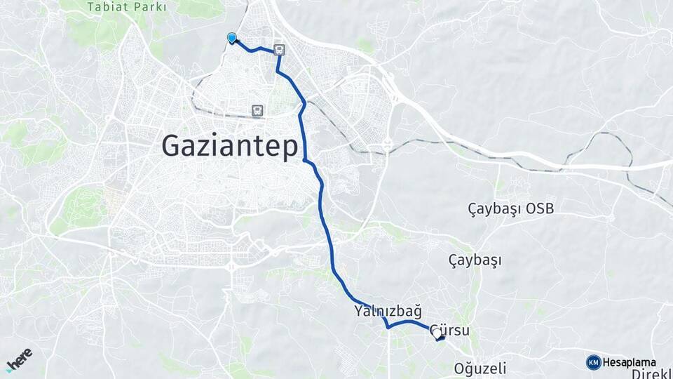 Gaziantep Körkün Oğuzeli Arası Kaç Km - Yol Haritası