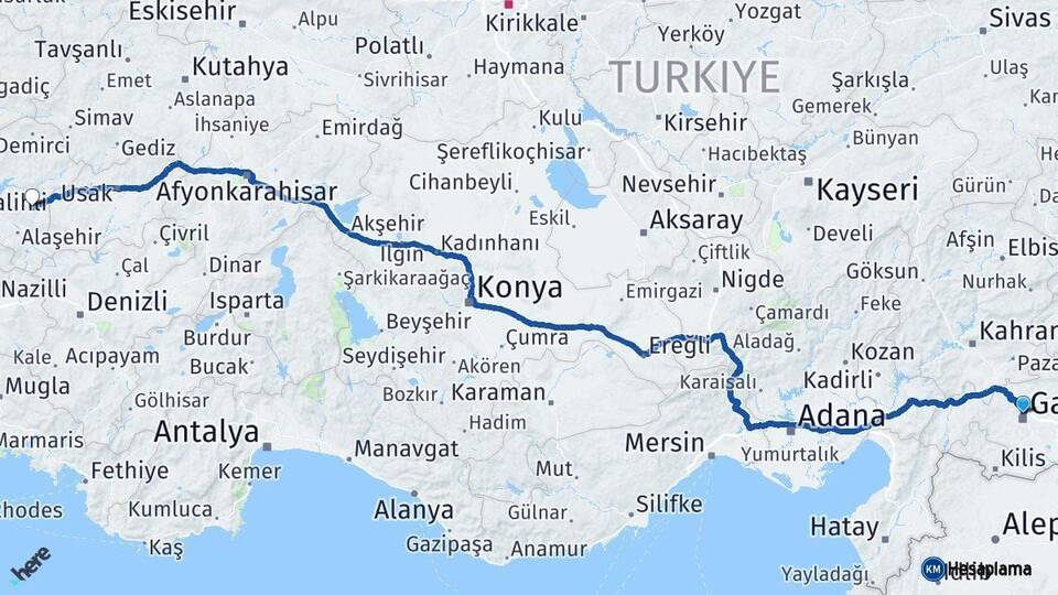 Gaziantep Kula Manisa Arası Kaç Km - Yol Haritası