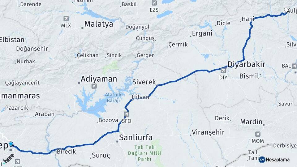 Gaziantep Kulp Diyarbakır Arası Kaç Km - Yol Haritası