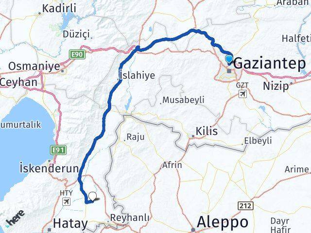 Gaziantep Kumlu Hatay Arası Kaç Km - Yol Haritası