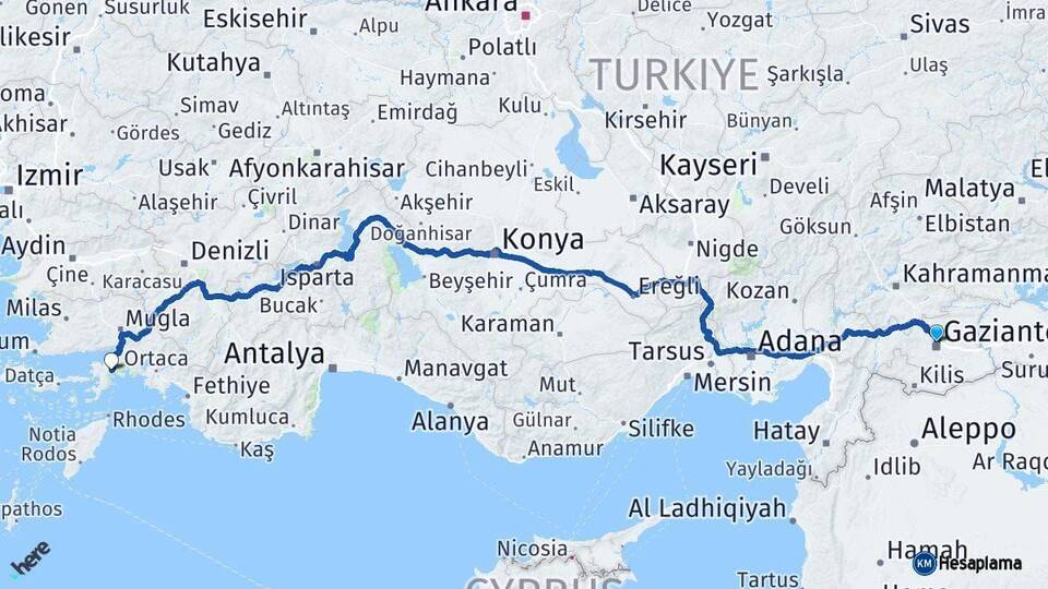Gaziantep Marmaris Muğla Arası Kaç Km - Yol Haritası