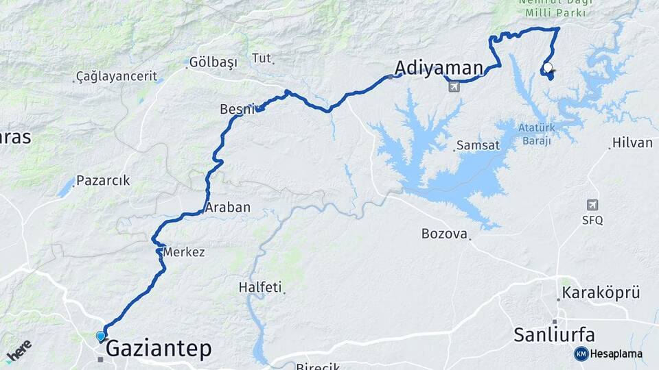 Gaziantep Menzil Kahta Adıyaman Arası Kaç Km - Yol Haritası