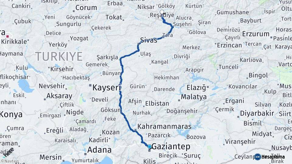 Gaziantep Mesudiye Ordu Arası Kaç Km - Yol Haritası