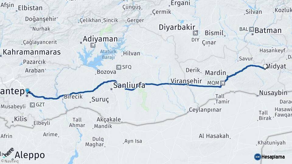 Gaziantep Midyat Mardin Arası Kaç Km - Yol Haritası