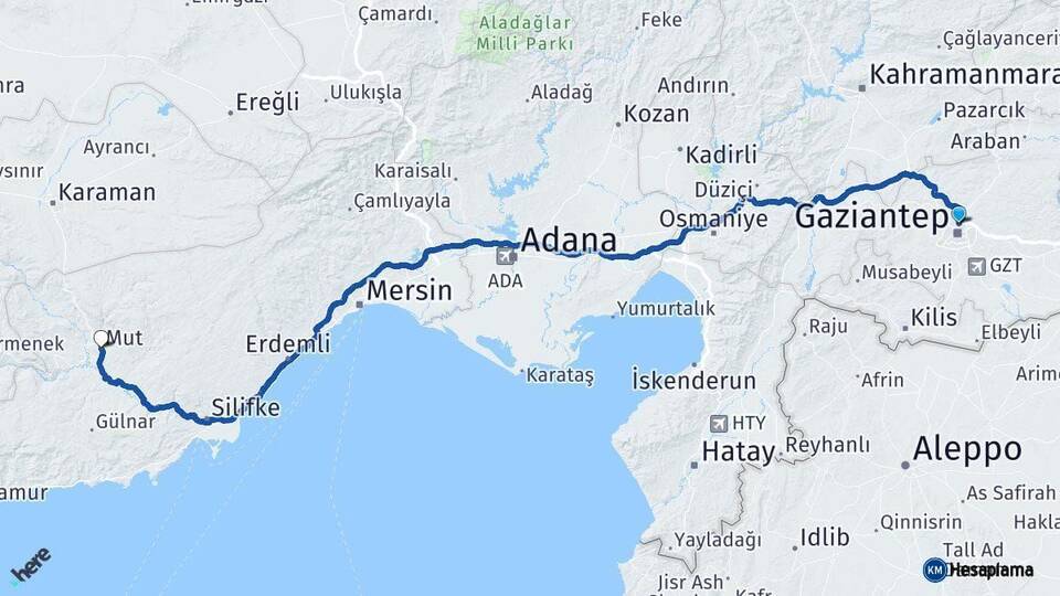 Gaziantep Mut Mersin Arası Kaç Km - Yol Haritası