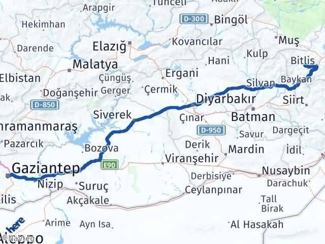Gaziantep Mutki Bitlis Arası Kaç Km - Yol Haritası