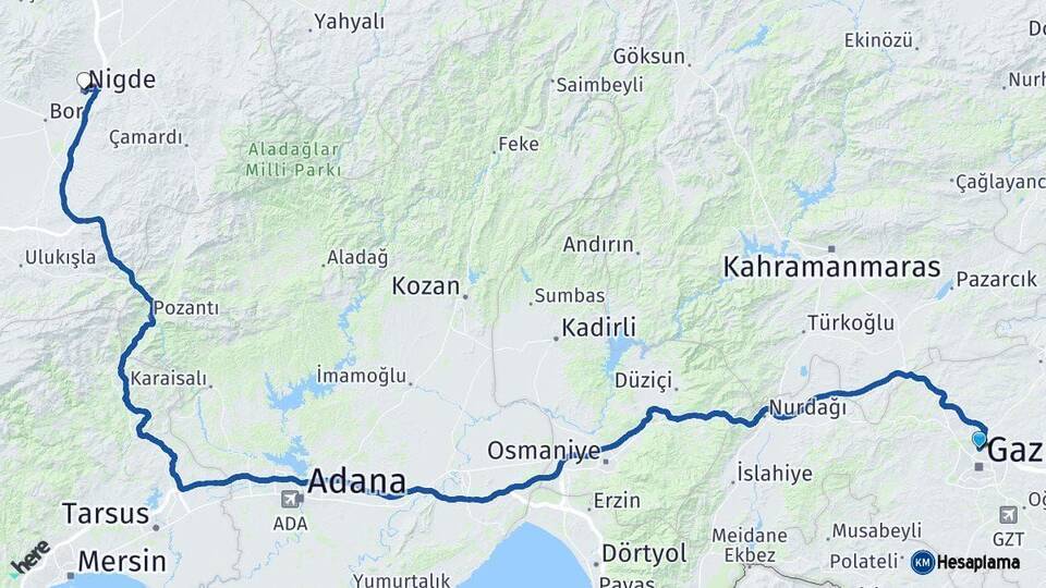 Gaziantep Niğde Arası Kaç Km - Yol Haritası