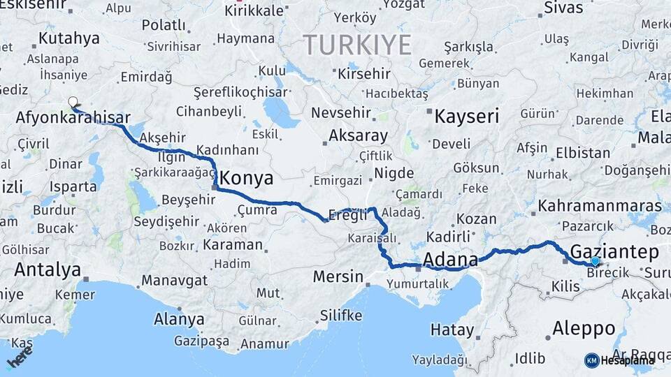 Gaziantep Nizip Afyonkarahisar Arası Kaç Km - Yol Haritası