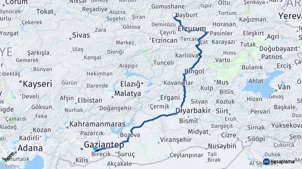 Gaziantep Nizip Bayburt Arası Kaç Km - Yol Haritası