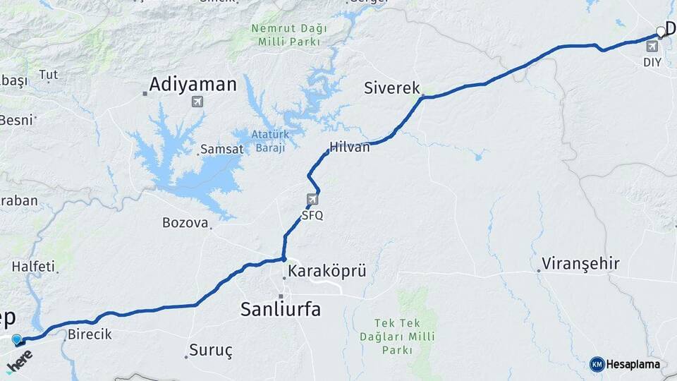 Gaziantep Nizip Diyarbakır Arası Kaç Km - Yol Haritası