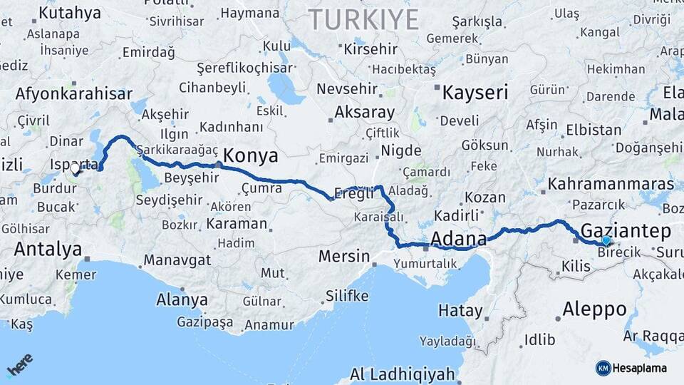 Gaziantep Nizip Isparta Arası Kaç Km - Yol Haritası