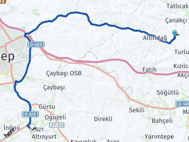 Kıratlı Gaziantep Havalimanı Arası Kaç Km - Yol Tarifi