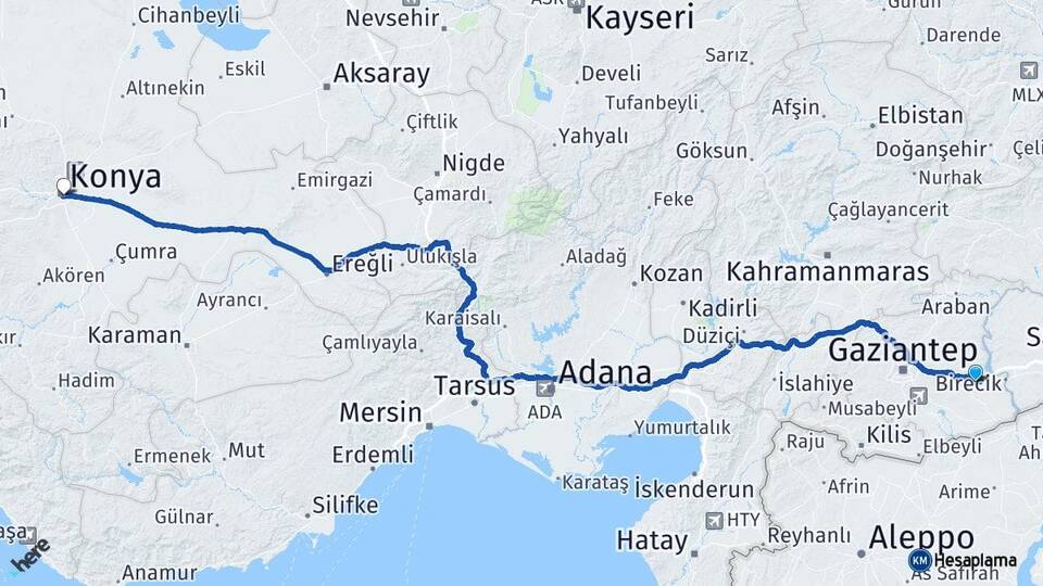 Gaziantep Nizip Konya Arası Kaç Km - Yol Haritası