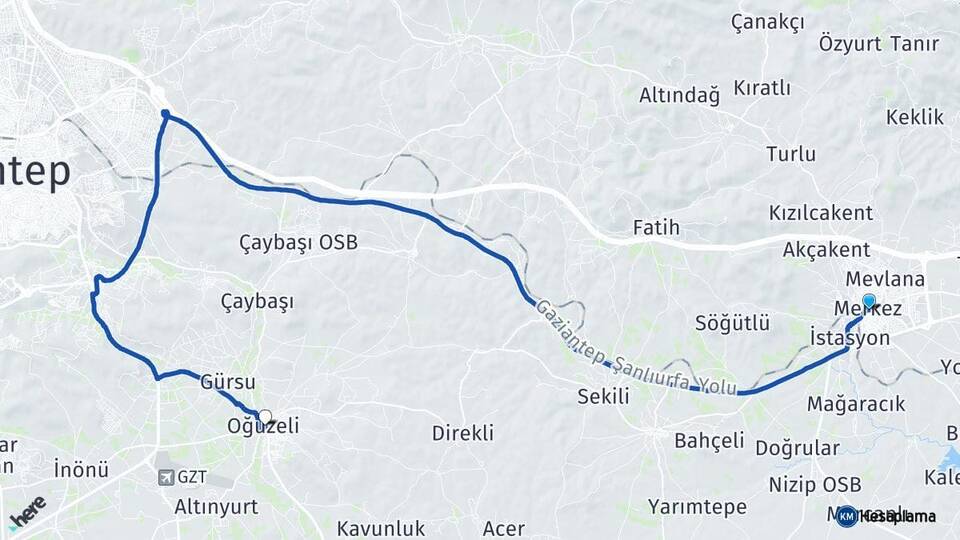 Gaziantep Nizip Oğuzeli Arası Kaç Km - Yol Haritası