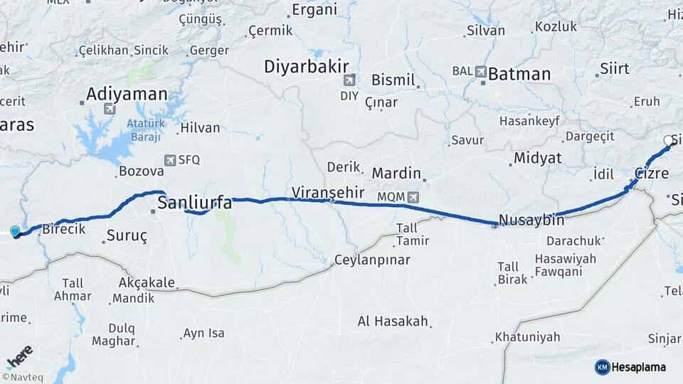 Gaziantep Nizip Şırnak Arası Kaç Km - Yol Haritası