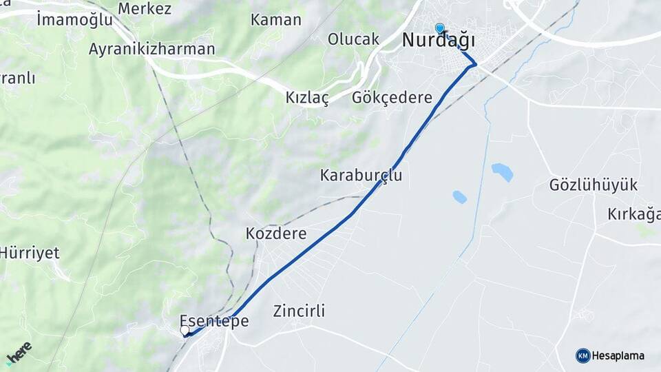 Gaziantep Nurdağı Fevzipaşa İslahiye Arası Kaç Km - Yol Haritası
