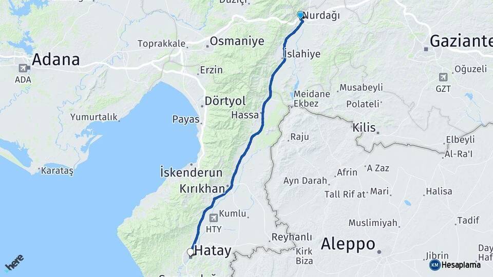 Nurdağı Hatay Arası Kaç Km - Yol Tarifi