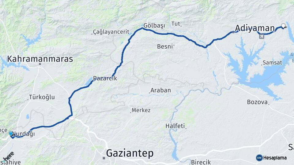 Gaziantep Nurdağı Kahta Adıyaman Arası Kaç Km - Yol Haritası