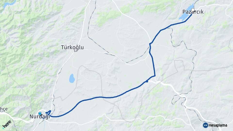 Gaziantep Nurdağı Pazarcık Kahramanmaraş Arası Kaç Km - Yol Haritası
