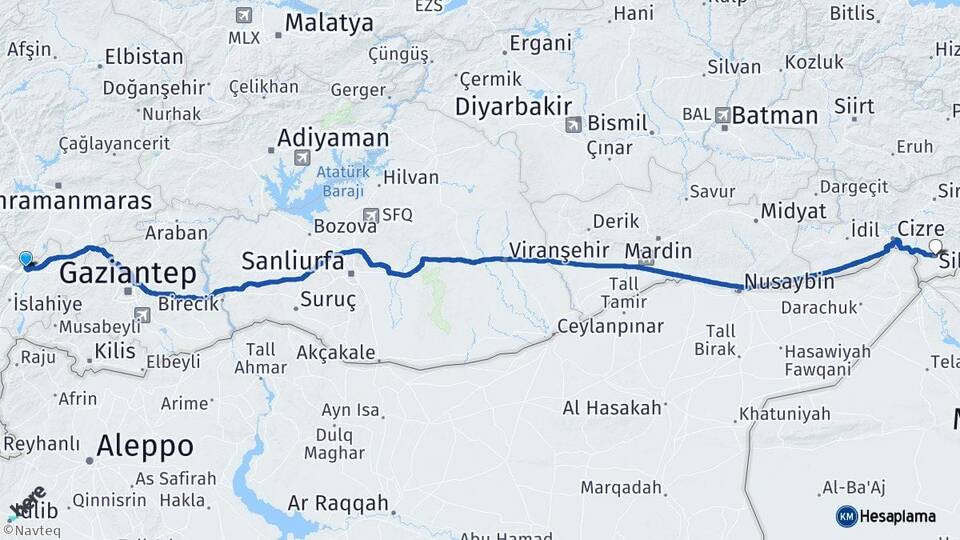 Gaziantep Nurdağı Silopi Şırnak Arası Kaç Km - Yol Haritası