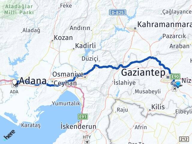 Gaziantep Oğuzeli Adana Havalimanı Arası Kaç Km - Yol Haritası