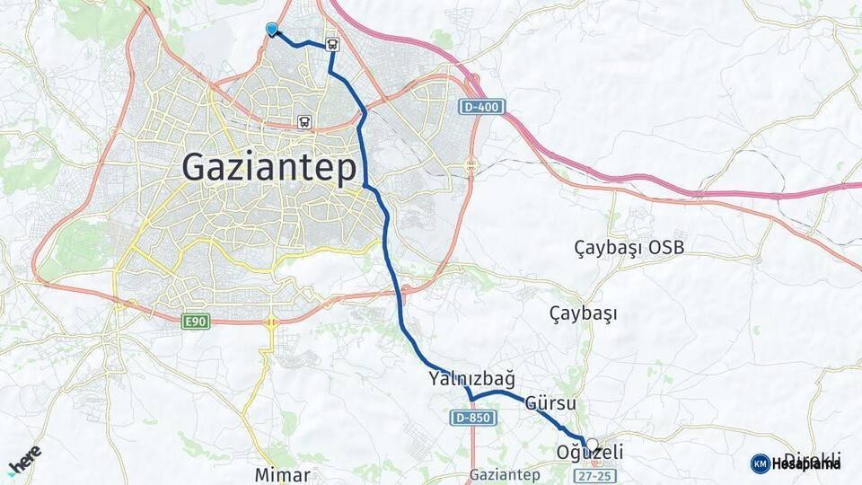 Gaziantep Oğuzeli Arası Kaç Km - Yol Haritası