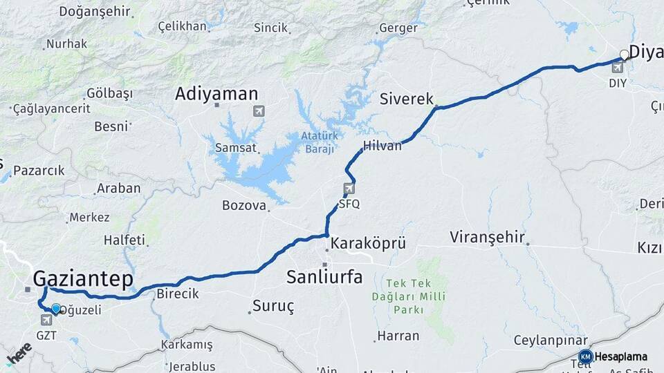 Oğuzeli Diyarbakır Arası Kaç Km - Yol Tarifi