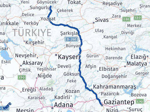 Gaziantep Ortaköy Çorum Arası Kaç Km - Yol Haritası