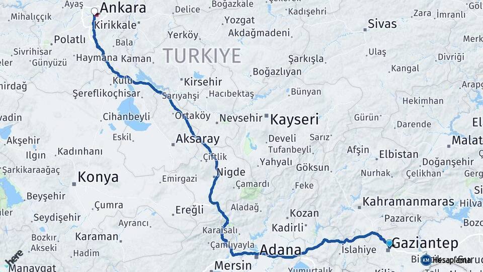 Gaziantep Otogarı Ankara AŞTİ Otogarı Arası Kaç Km - Yol Tarifi