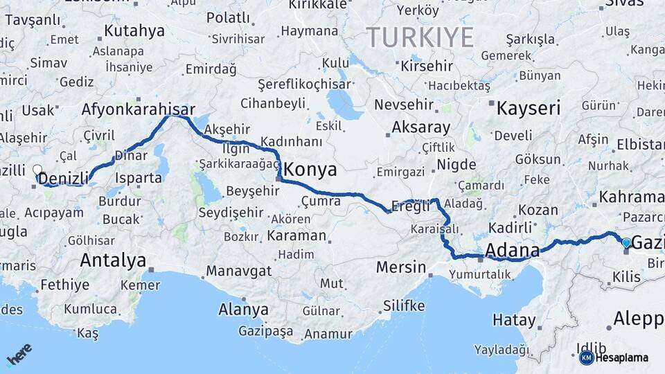 Gaziantep Pamukkale Denizli Arası Kaç Km - Yol Haritası