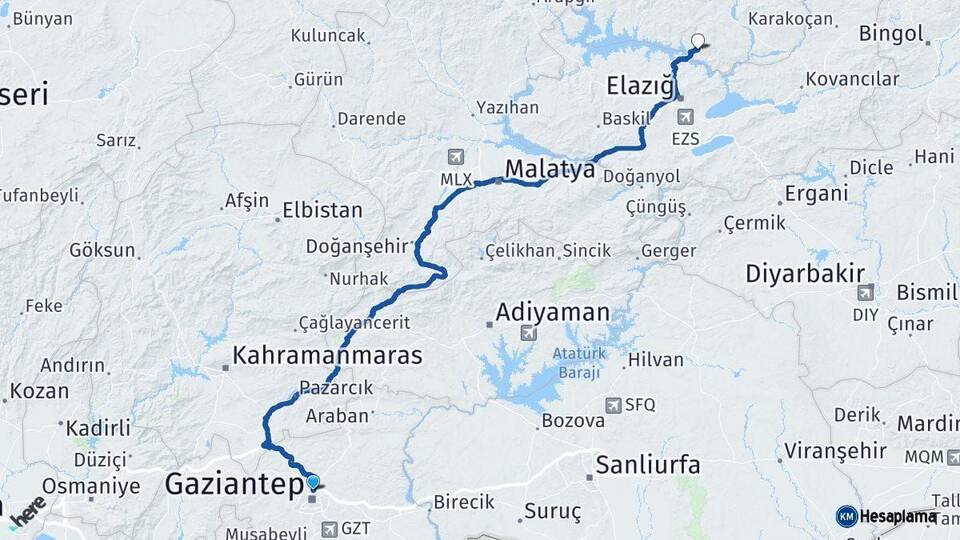 Gaziantep Pertek Tunceli Arası Kaç Km - Yol Haritası