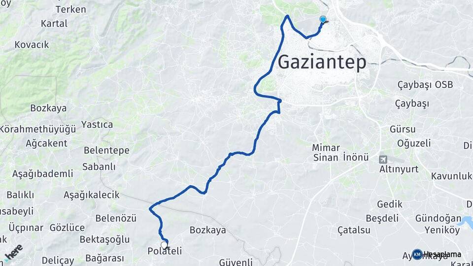 Gaziantep Polateli Kilis Arası Kaç Km - Yol Haritası