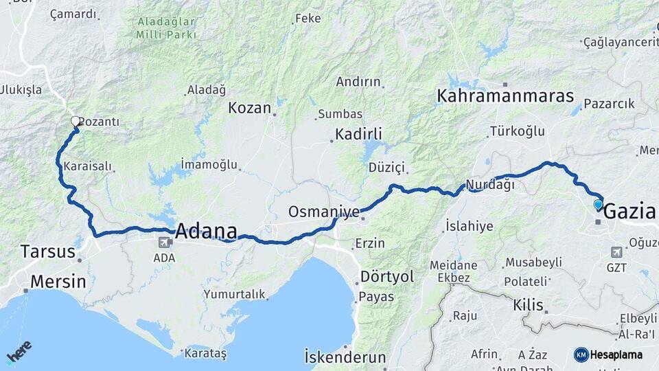 Gaziantep Pozantı Adana Arası Kaç Km - Yol Haritası