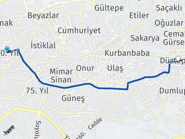 60.Yıl Düztepe Arası Kaç Km - Yol Tarifi