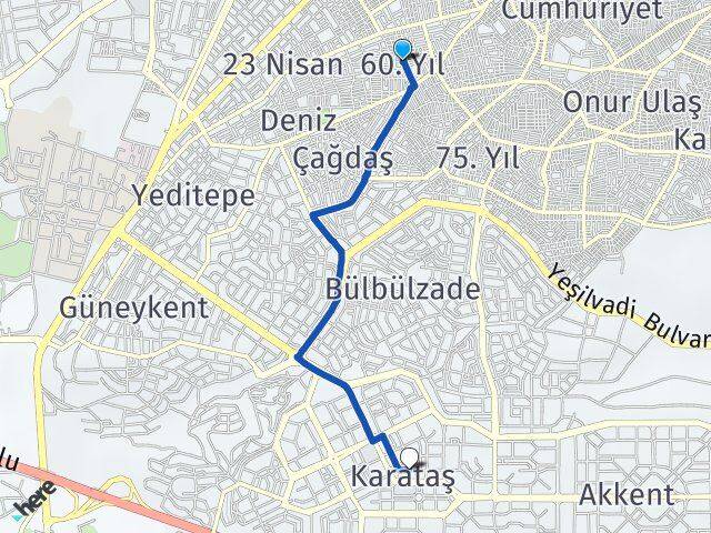 60.Yıl Karataş Arası Kaç Km - Yol Tarifi