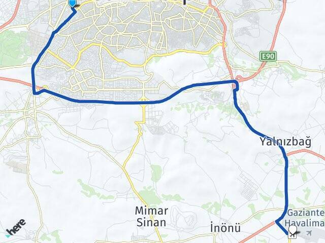 Binevler Gaziantep Havalimanı Arası Kaç Km - Yol Tarifi
