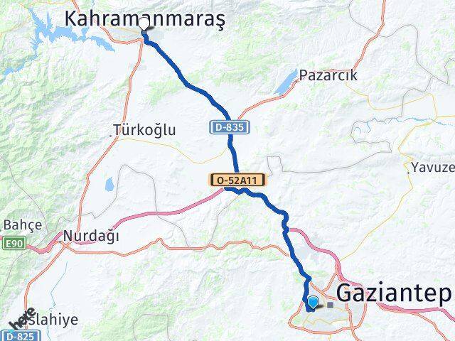 Gaziantep Şahinbey Binevler Kahramanmaraş Arası Kaç Km - Yol Haritası