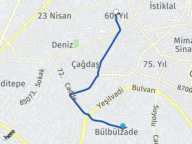 Bülbülzade 60.Yıl Arası Kaç Km - Yol Tarifi