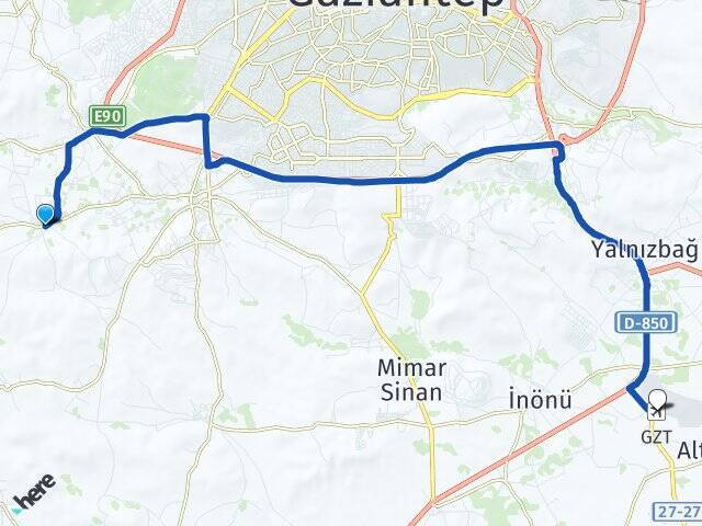 Serince Gaziantep Havalimanı Arası Kaç Km - Yol Tarifi