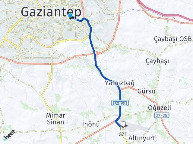 Ünaldı Gaziantep Havalimanı Arası Kaç Km - Yol Tarifi