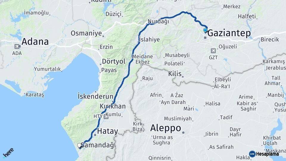 Gaziantep Samandağ Hatay Arası Kaç Km - Yol Haritası