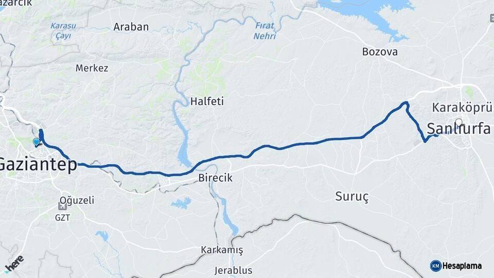 Gaziantep Şanlıurfa Arası Kaç Km - Yol Haritası