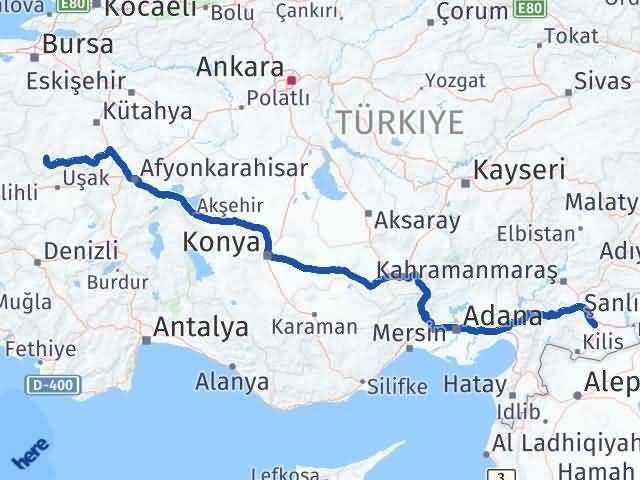 Gaziantep Şaphane Kütahya Arası Kaç Km - Yol Haritası