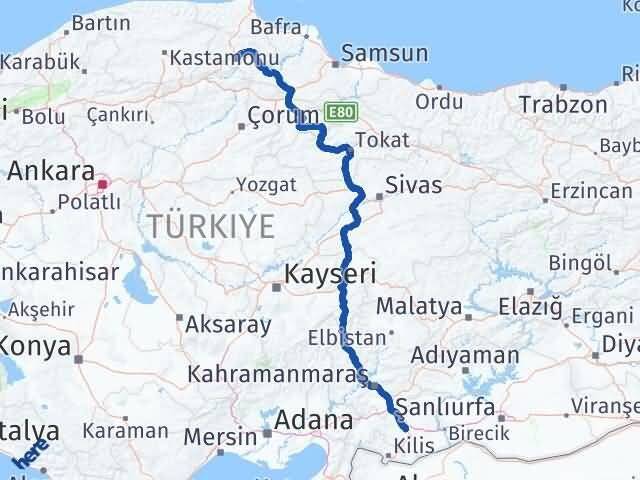 Gaziantep Saraydüzü Sinop Arası Kaç Km - Yol Haritası