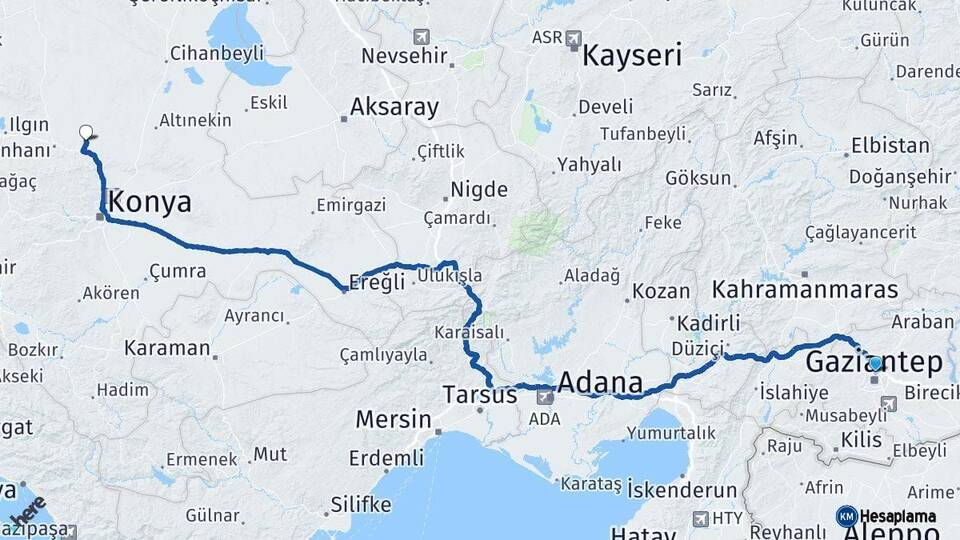 Gaziantep Sarayönü Konya Arası Kaç Km - Yol Haritası