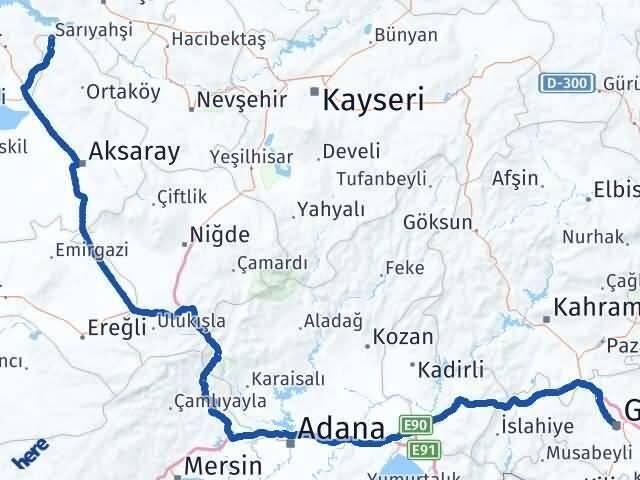 Gaziantep Sarıyahşi Aksaray Arası Kaç Km - Yol Haritası