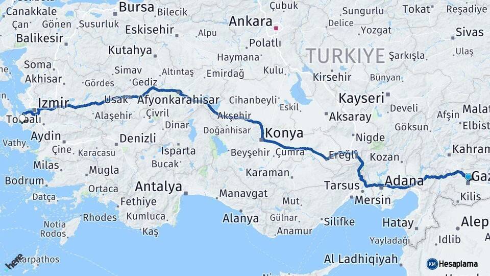 Gaziantep Seferihisar İzmir Arası Kaç Km - Yol Haritası