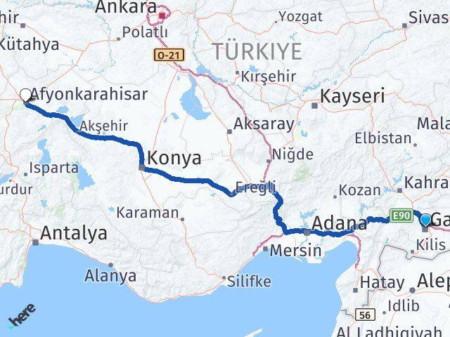 Gaziantep Şehitkamil Afyonkarahisar Arası Kaç Km - Yol Haritası
